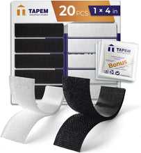 Load image into Gallery viewer, Tapem 1 x 4&quot; 20 Sets - Hook and Loop Strips with Adhesive - Adhesive Tape Strips - White &amp; Black Rectangular Tapes - Hook and Loop Wall Strips for Home and Office - Adhesive Strips for Any Needs!
