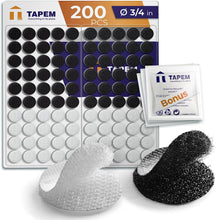 Load image into Gallery viewer, Tapem 3/4&quot; 200 Sets - Hook and Loop Dots with Adhesive - Premium Sticky Dots - White &amp; Black Sticky Circles - Hook and Loop Stickers for Classroom, Home, Office - Perfect Sticky Coins for All Needs!
