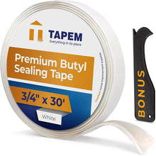 Load image into Gallery viewer, TAPEM Butyl Tape - 1/8&quot; x 3/4&quot; x 30 ft - White Butyl Sealant Tape - Butyl Rubber Caulk Tape - Perfect Butyl Tape RV Window Sealant Tape, Roof Caulk Tape - Butyl Rubber Roll - EPDM Rubber Roof Patching
