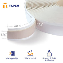 Load image into Gallery viewer, TAPEM Butyl Tape - 1/8&quot; x 3/4&quot; x 30 ft - White Butyl Sealant Tape - Butyl Rubber Caulk Tape - Perfect Butyl Tape RV Window Sealant Tape, Roof Caulk Tape - Butyl Rubber Roll - EPDM Rubber Roof Patching
