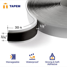 Load image into Gallery viewer, TAPEM Butyl Tape - 1/8&quot; x 3/4&quot; x 30 ft - Black Butyl Sealant Tape - Butyl Rubber Caulk Tape - Perfect Butyl Tape RV Window Sealant Tape, Roof Caulk Tape - Butyl Rubber Roll - EPDM Rubber Roof Patching
